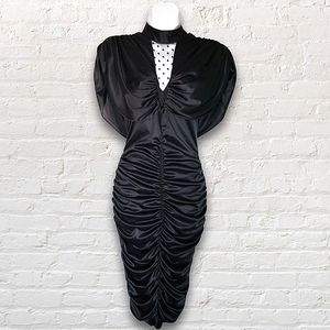 80's Style Midi Puff Shoulder Dress